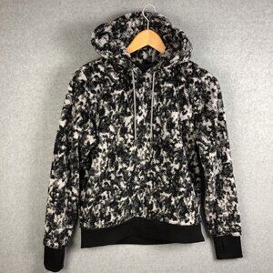 Athleta Furry Hooded Sweatshirt Black White Size Small